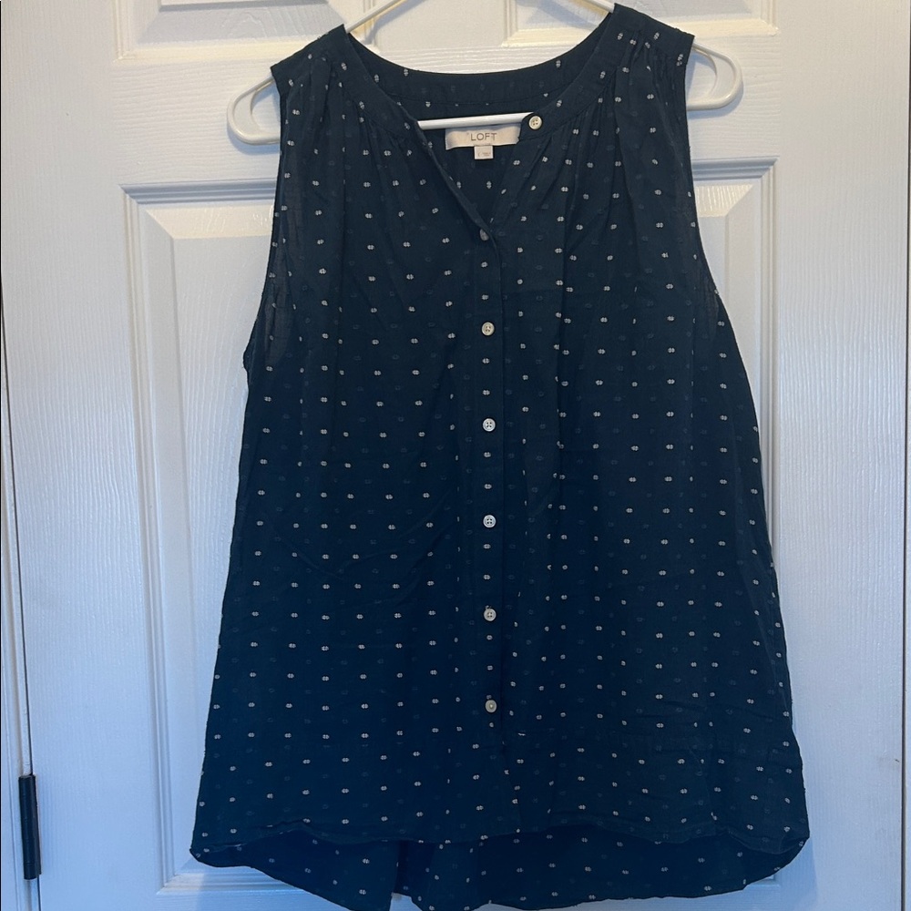 LOFT Women's Navy Cotton Sleeveless Button-Down